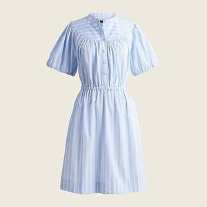J. Crew Light Blue Cotton Poplin Dress Puff Sleeve Fit Flare Pintuck M